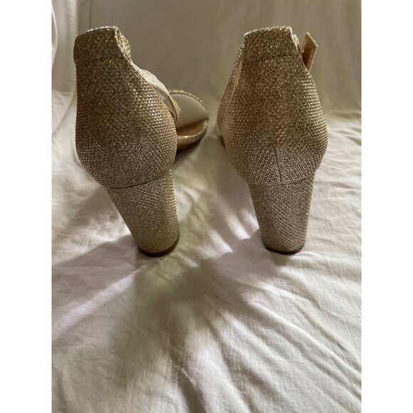 Gold Glitter Chunky Heel Sandals With Ankle Strap Womens Size 12 - Picture 6 of 7